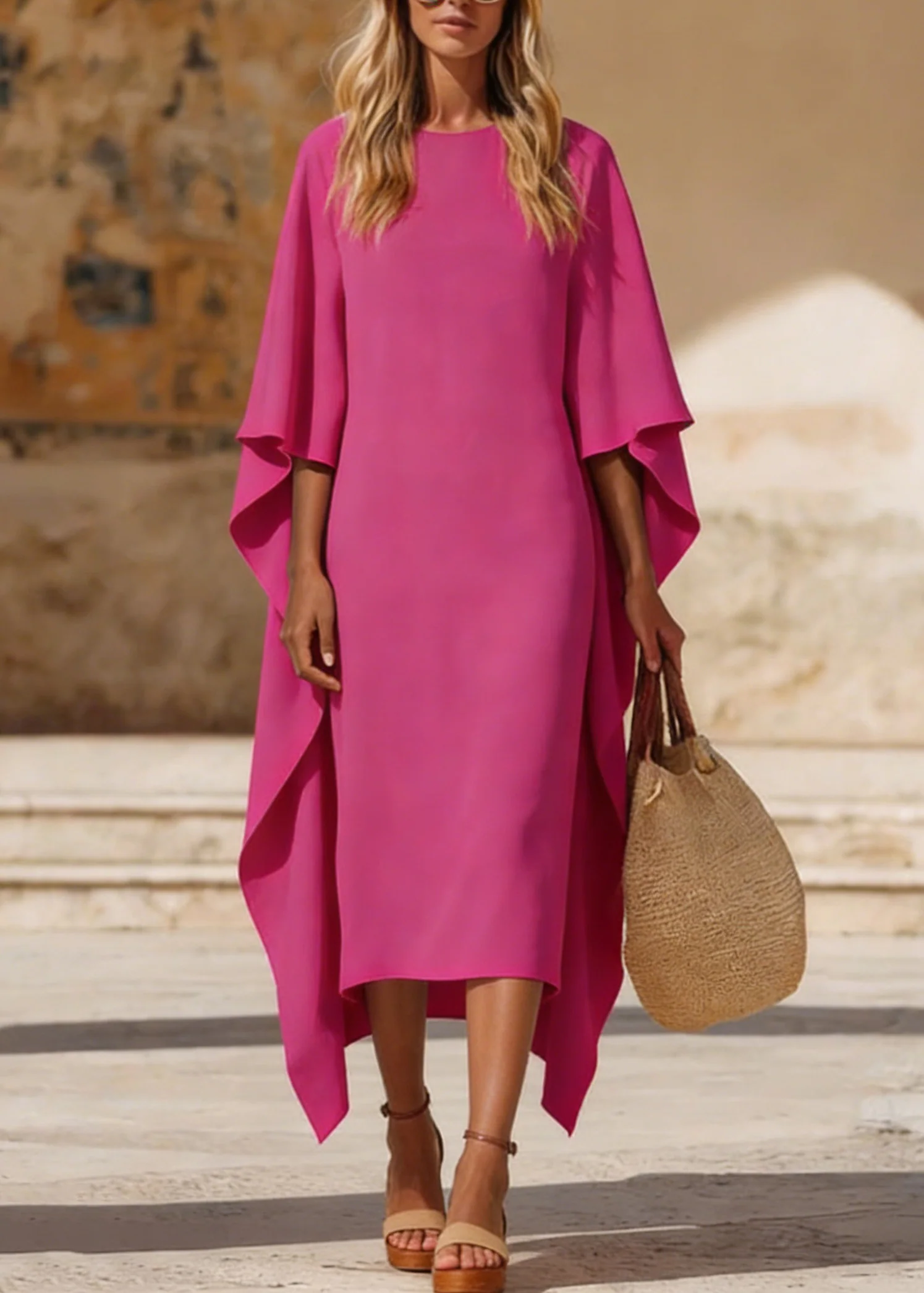 Chic Rose Asymmetrical Design Holiday Maxi Dress Spring - Image 3