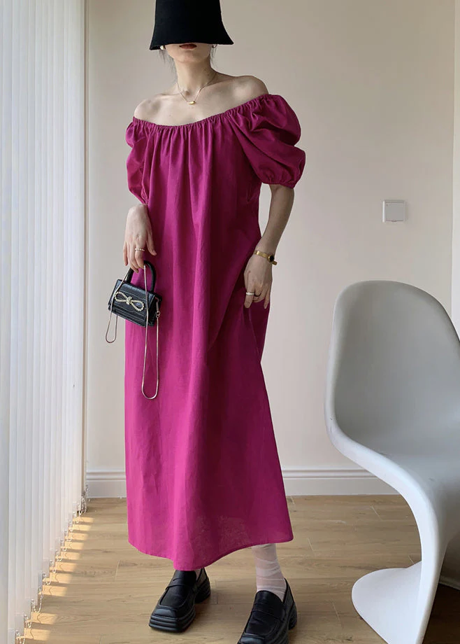 Chic Rose Backless Patchwork Cotton Long Dresses Puff Sleeve - Image 3