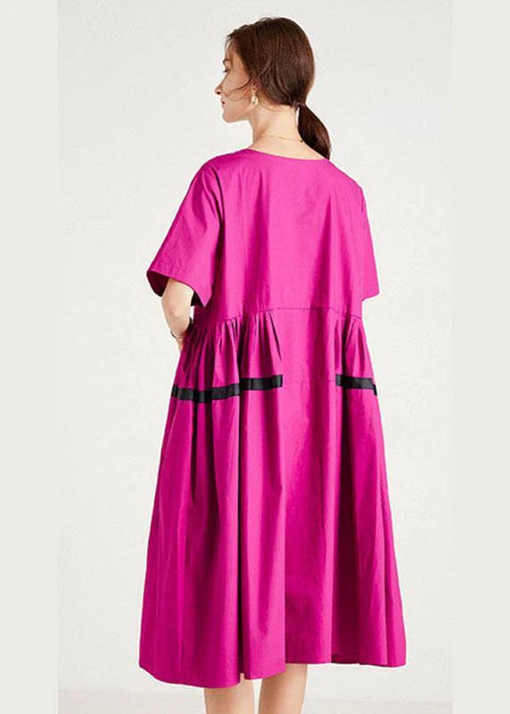 Chic Rose Fashion Pockets Summer Cotton Short Sleeve Party Dress - Image 4