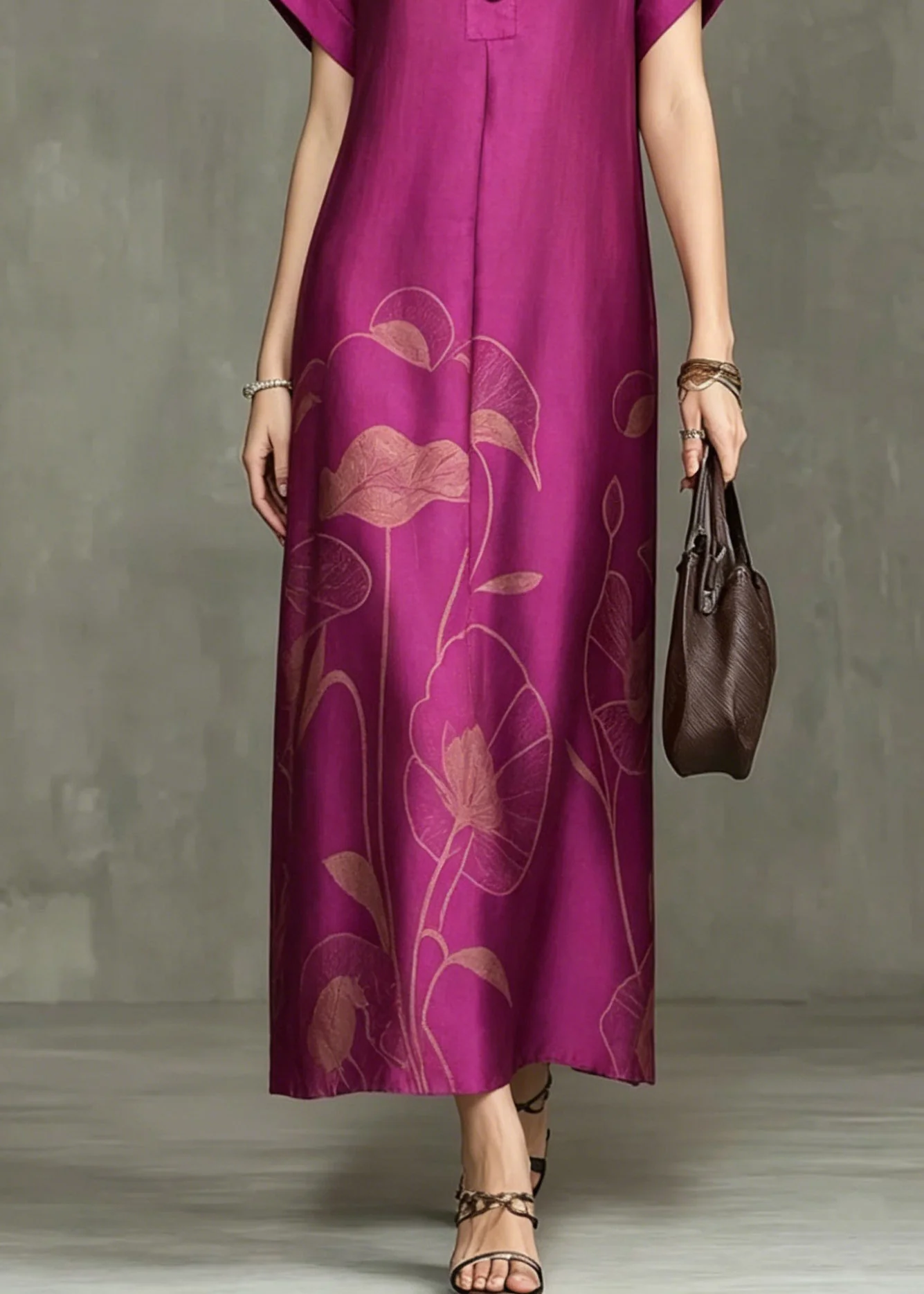 Chic Rose Notched Print Maxi Dresses Summer - Image 4