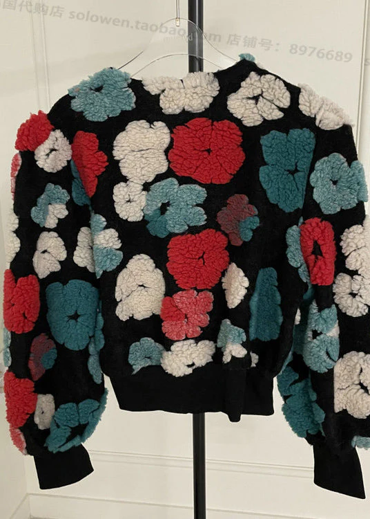 Chic Rose O Neck Button Faux Fur Short Coat Spring - Image 5