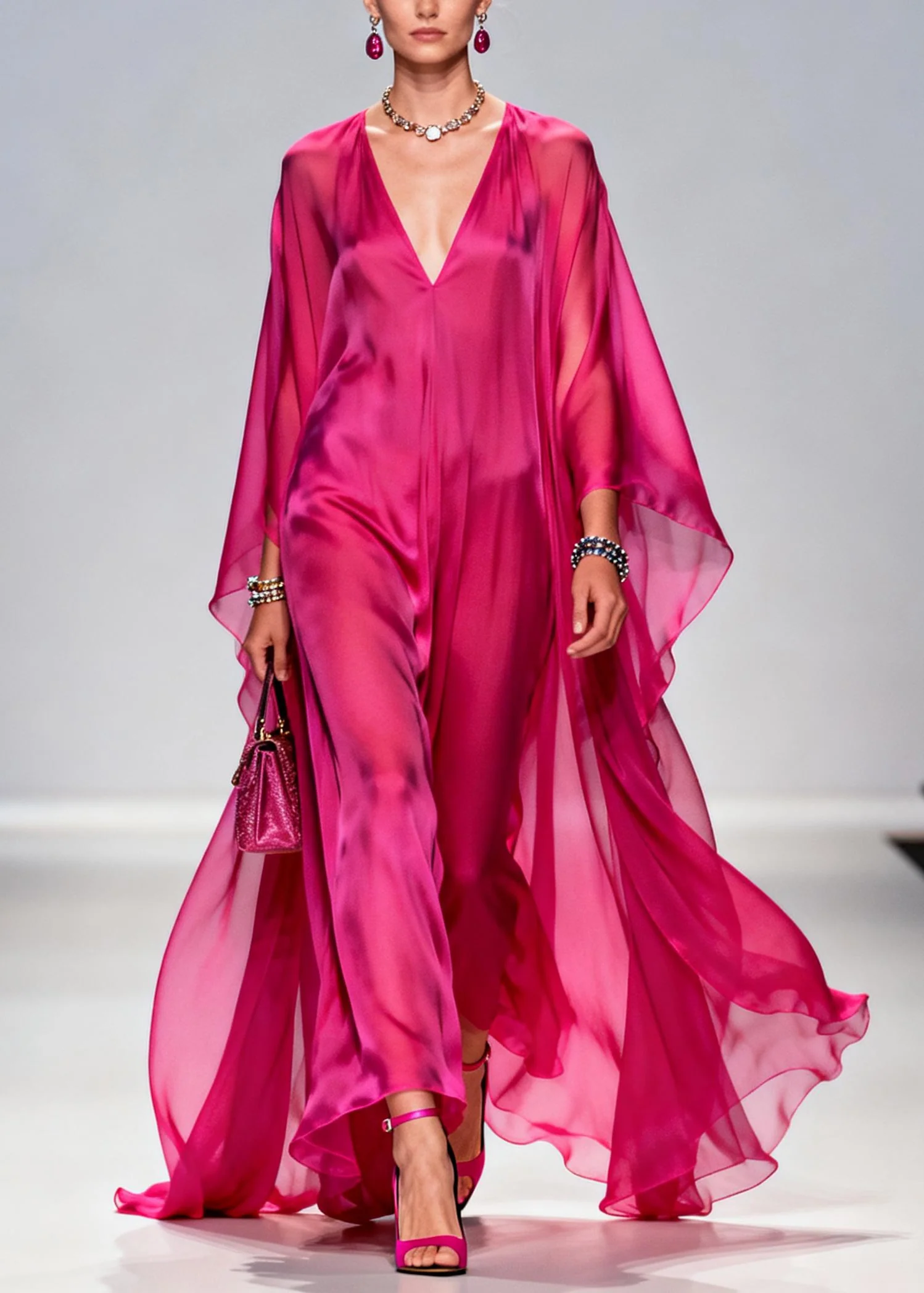 Chic Rose Oversized Exra Large Hem Chiffon Maxi Dress Summer - Image 3