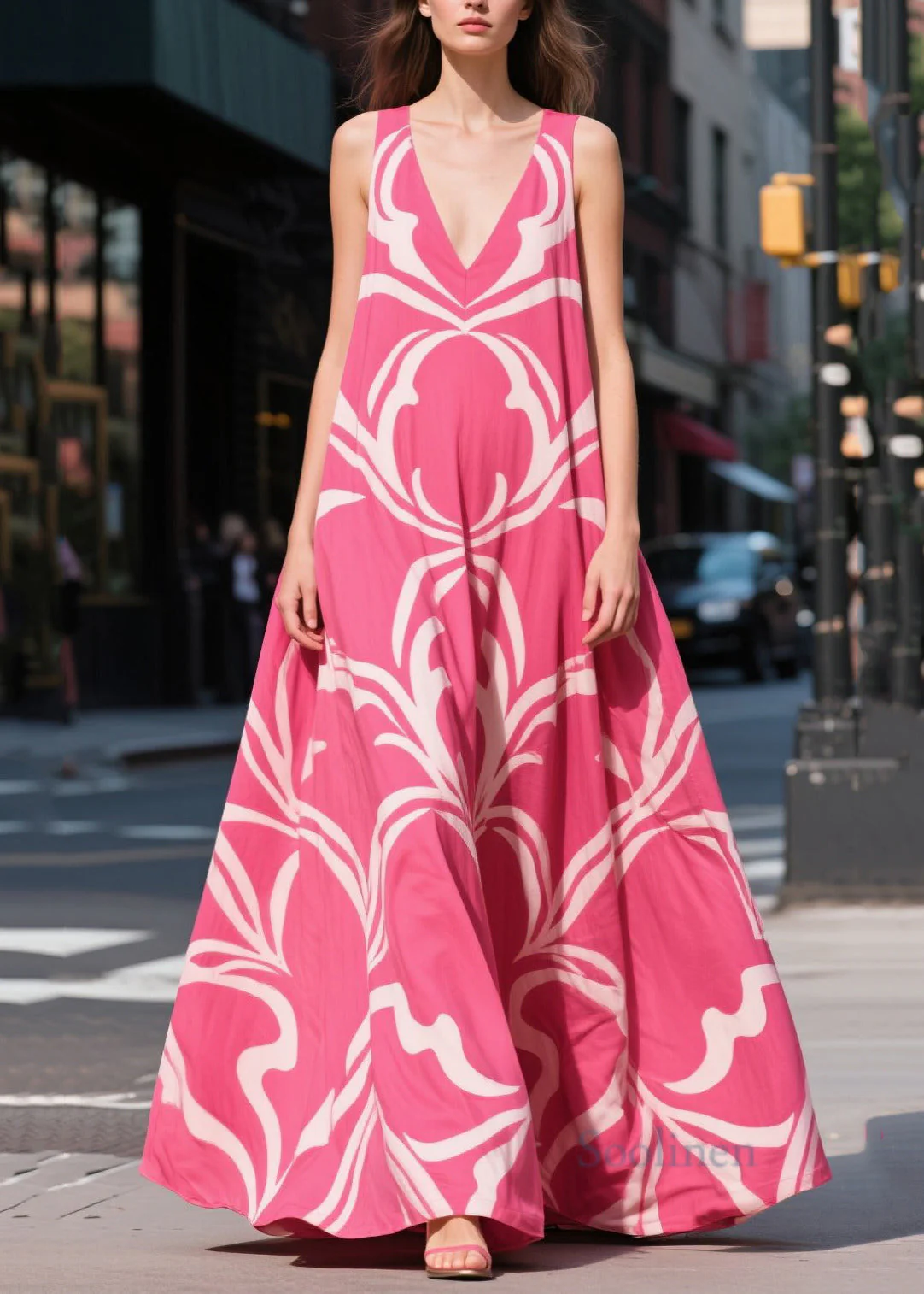 Chic Rose Oversized Print Chiffon Maxi Dresses Summer - Image 3