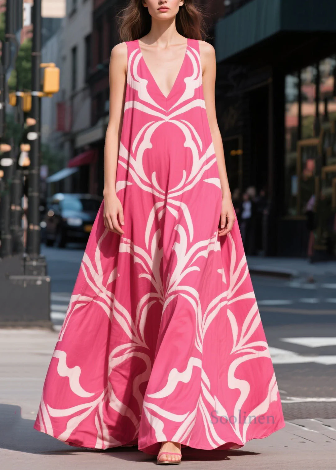Chic Rose Oversized Print Chiffon Maxi Dresses Summer - Image 5