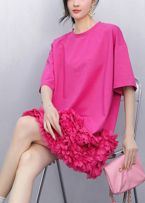 Chic Rose Petal Patchwork Cotton Mini Dress Summer - Image 2