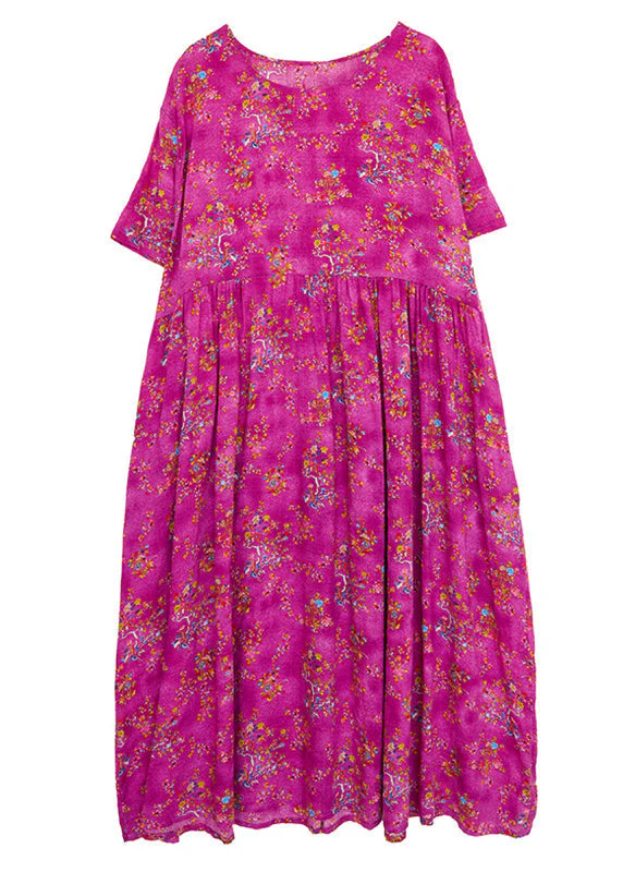 Chic Rose Print Patchwork Long Dresses Short Sleeve - Image 5