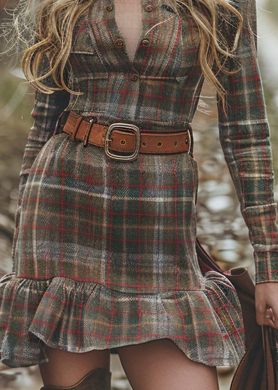 Chic Ruffled Plaid Patchwork Cotton Mini Dress Spring - Image 4