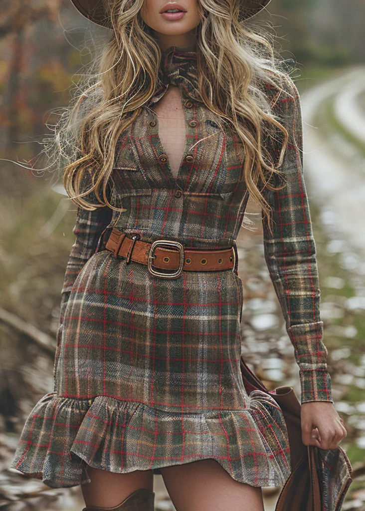 Chic Ruffled Plaid Patchwork Cotton Mini Dress Spring - Image 5