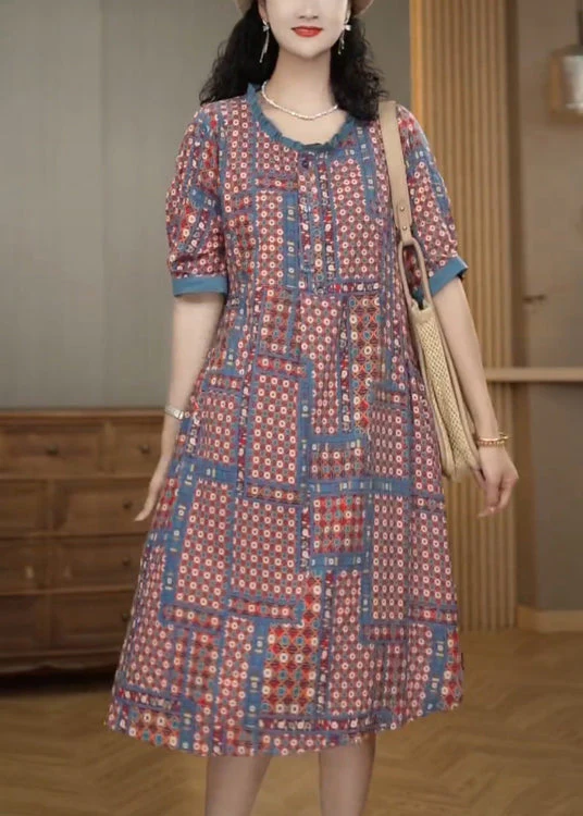 Chic Ruffled Print Cotton A Line Dress Summer - Image 3