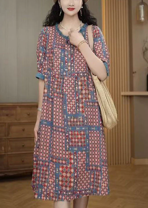 Chic Ruffled Print Cotton A Line Dress Summer - Image 4
