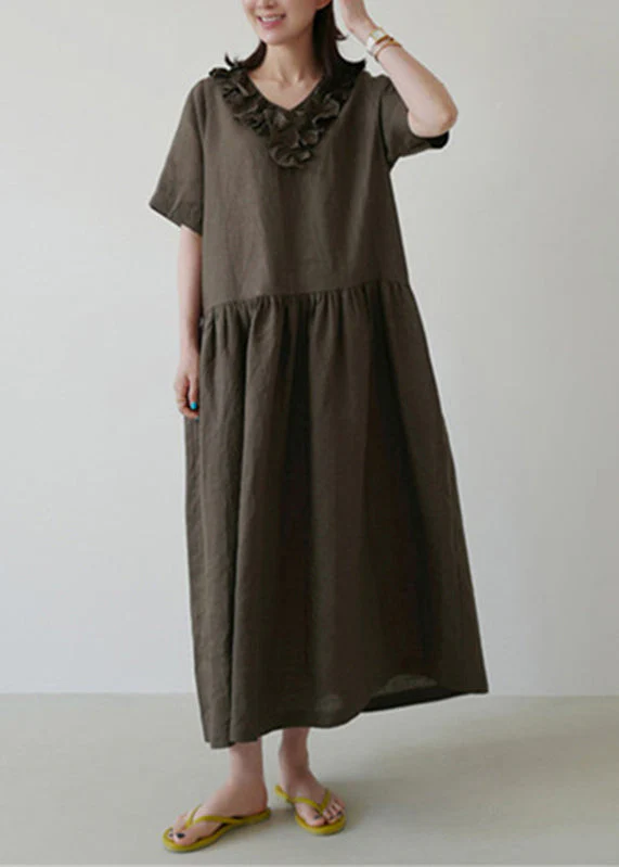 Chic Ruffled Wrinkled Maxi Dresses Short Sleeve - Image 2