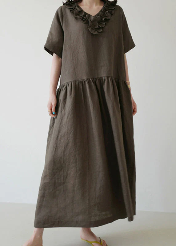 Chic Ruffled Wrinkled Maxi Dresses Short Sleeve - Image 3