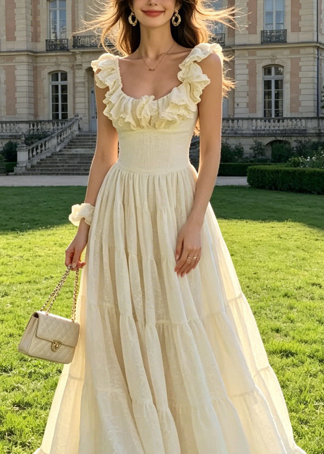Chic Ruffled Wrinkled Patchwork Cotton Ankle Dress Summer - Image 2
