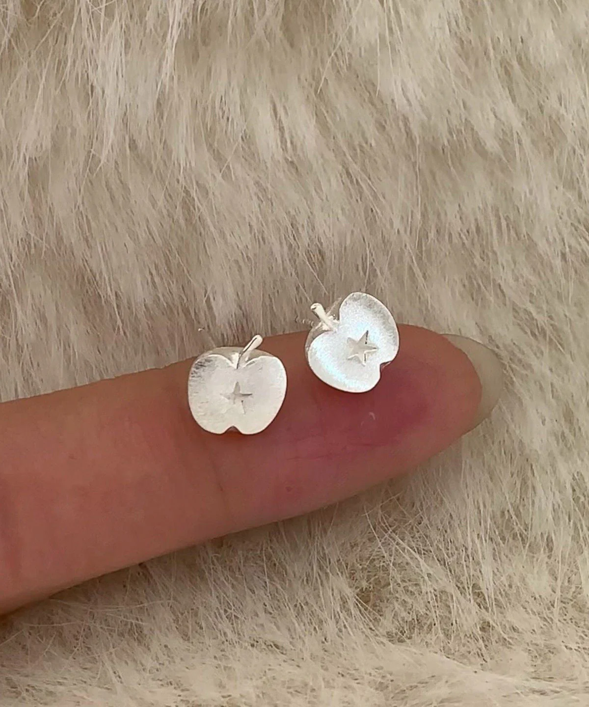 Chic Silk Alloy Frosted Apple Stud Earrings - Image 4