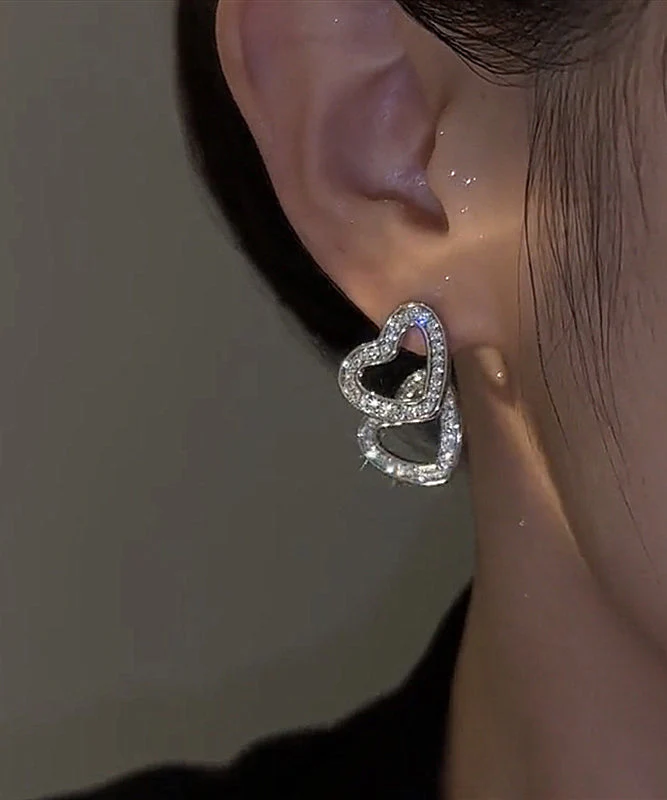 Chic Silk Copper Alloy Zircon Love Detachable Stud Earrings - Image 3