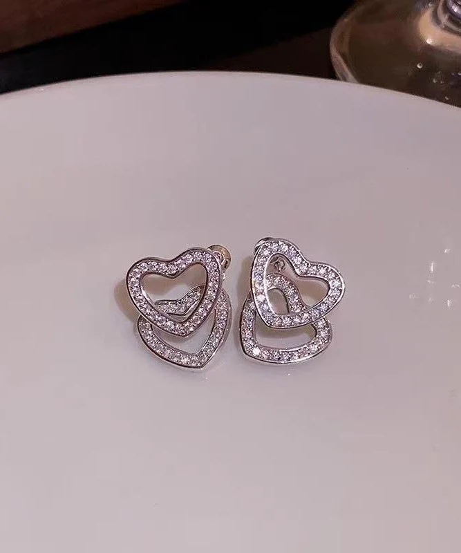 Chic Silk Copper Alloy Zircon Love Detachable Stud Earrings - Image 5