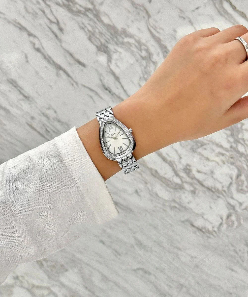 Chic Silk Stainless Steel Zircon Serpentine Waterproof Watches - Image 2