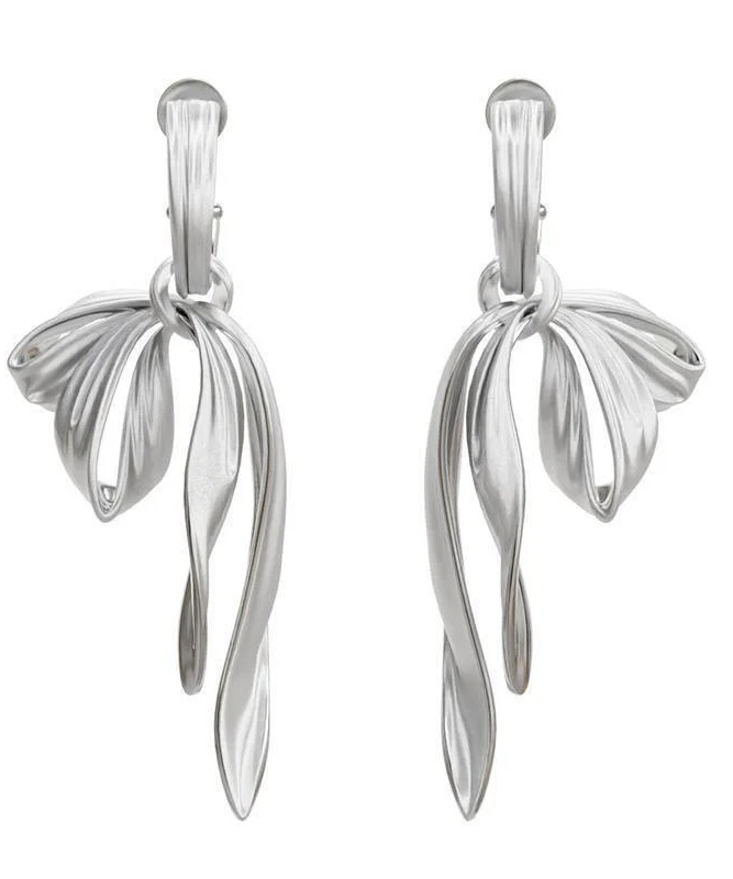 Chic Silk Sterling Silver Bow Ribbon Drop Earrings - Image 5