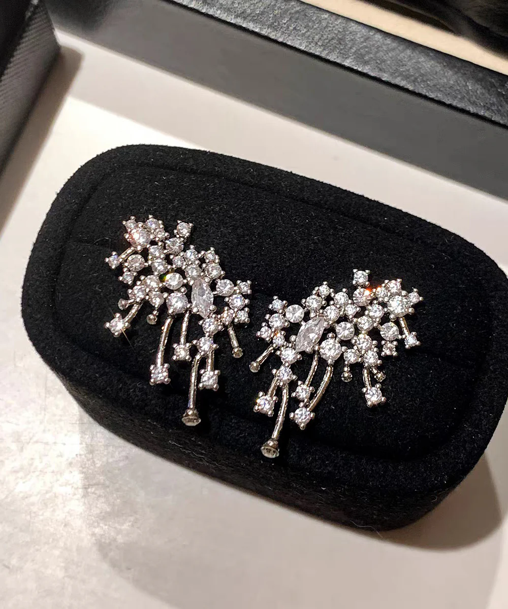 Chic Silk Sterling Silver Zircon Fireworks Pearl Stud Earrings - Image 5