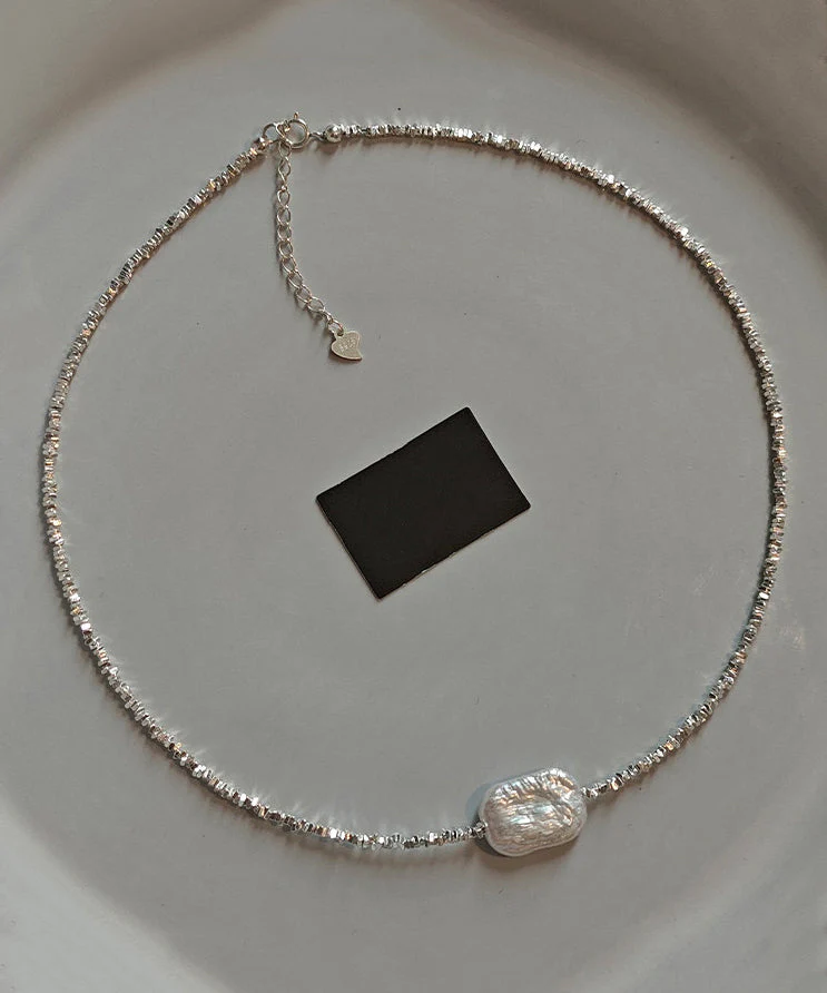 Chic Silver Asymmetric Pearl Adjustable Two Piece Set Pendant Necklace - Image 3