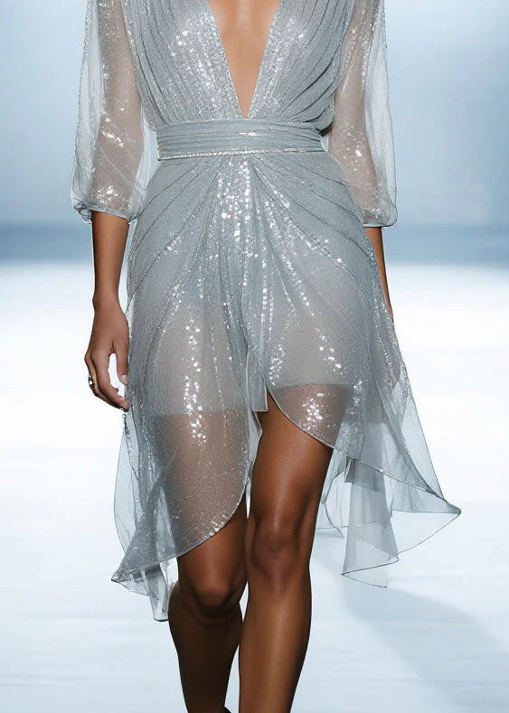 Chic Sky Blue Sequins Tulle Dinner Dress Summer - Image 4