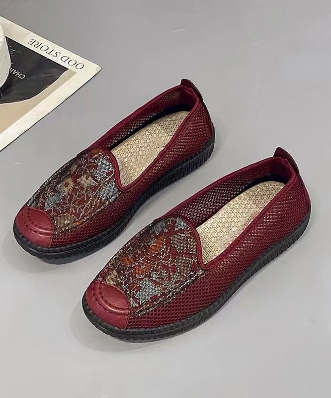 Chic Splicing Hollow Out Flat Shoes For Women Black Knit Fabric - Image 2