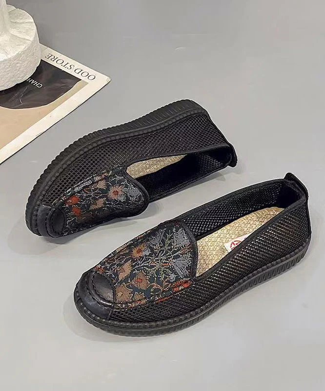 Chic Splicing Hollow Out Flat Shoes For Women Black Knit Fabric - Image 3