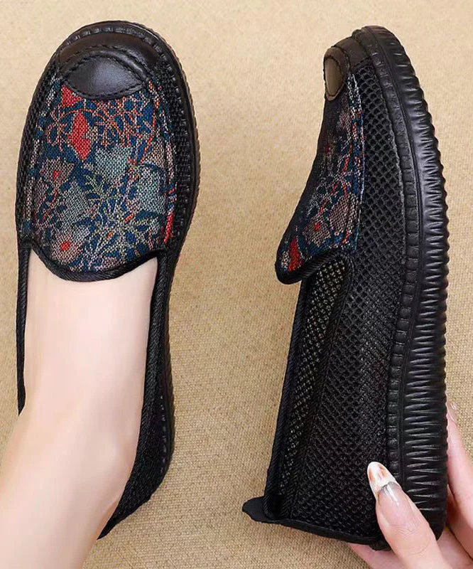 Chic Splicing Hollow Out Flat Shoes For Women Black Knit Fabric - Image 5