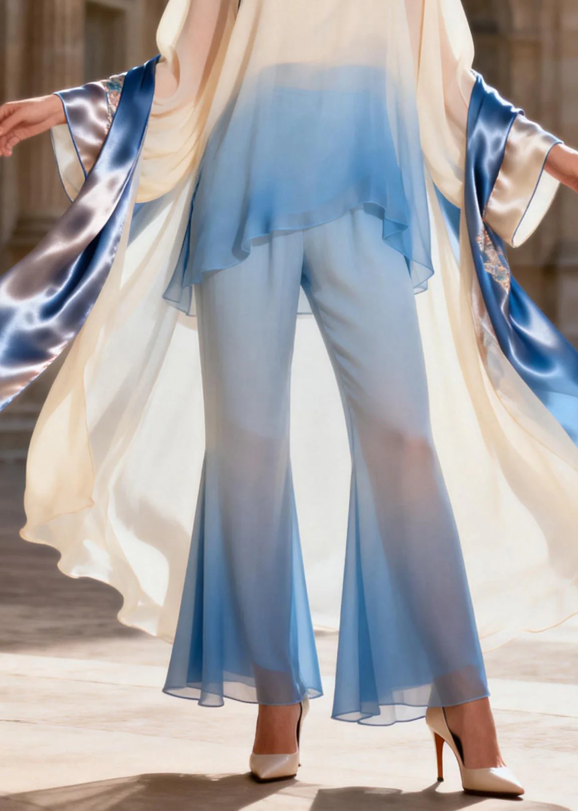 Chic Stand Collar Asymmetrical Patchwork Silk 2 Piece Outfit Spring - Image 4