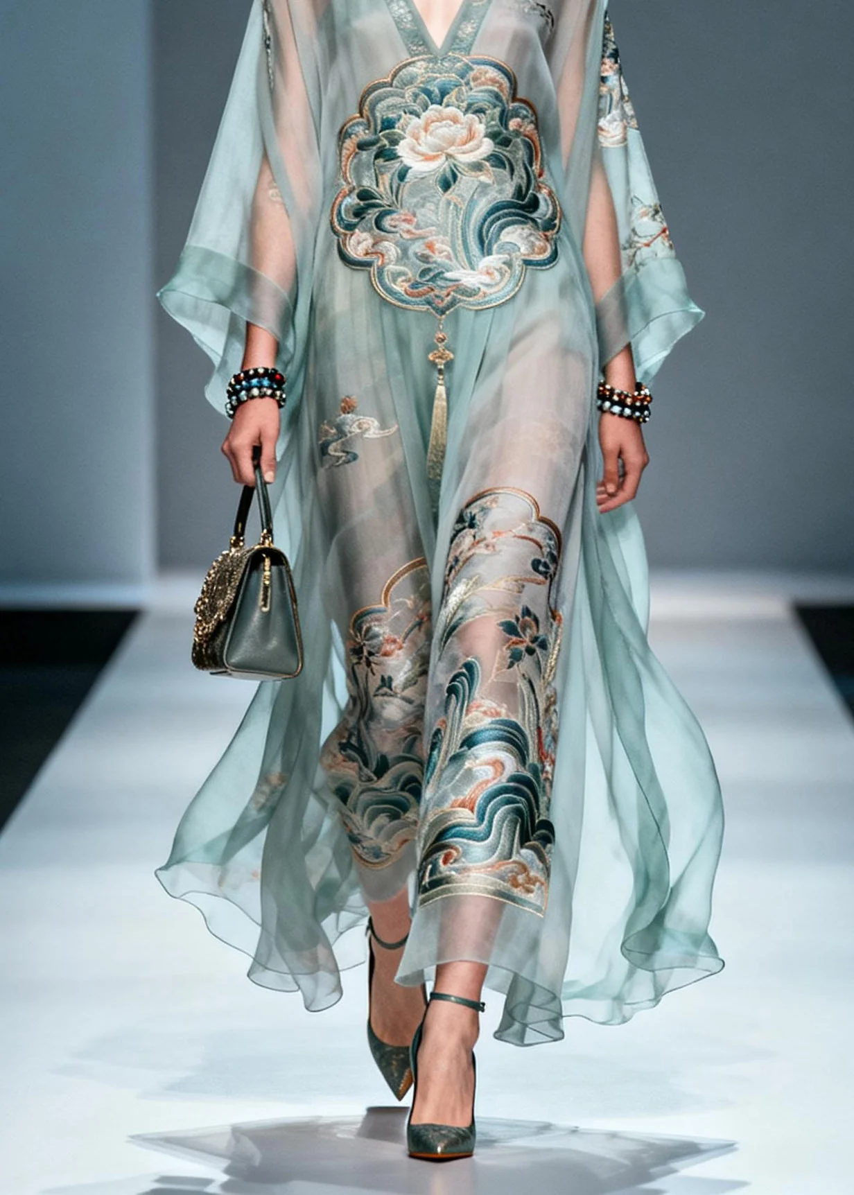 Chic V Neck Print Loose Chiffon Long Dress Spring - Image 4