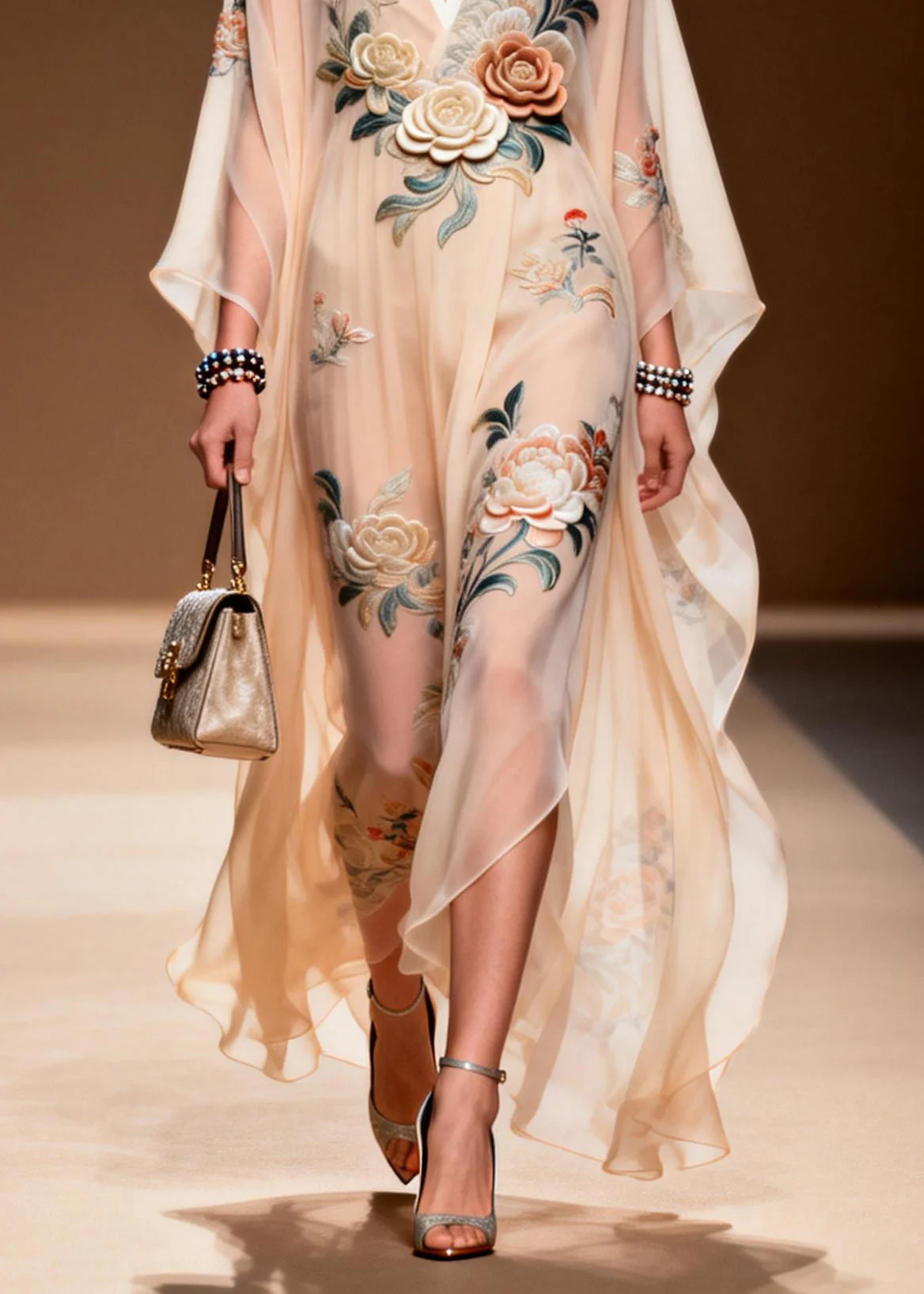 Chic V Neck Print Wrinkled Chiffon Maxi Dresses Spring - Image 4