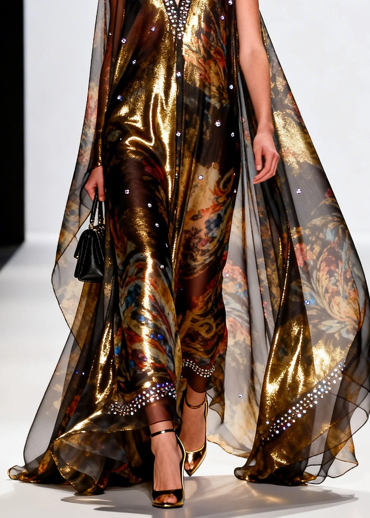 Chic V Neck Print Zircon Chiffon Long Dresses Summer - Image 4