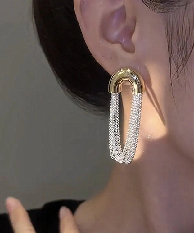 Chic Versatile U-Shaped Metal Chain Tassel Earrings - Image 3