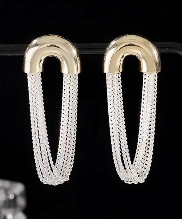 Chic Versatile U-Shaped Metal Chain Tassel Earrings - Image 4