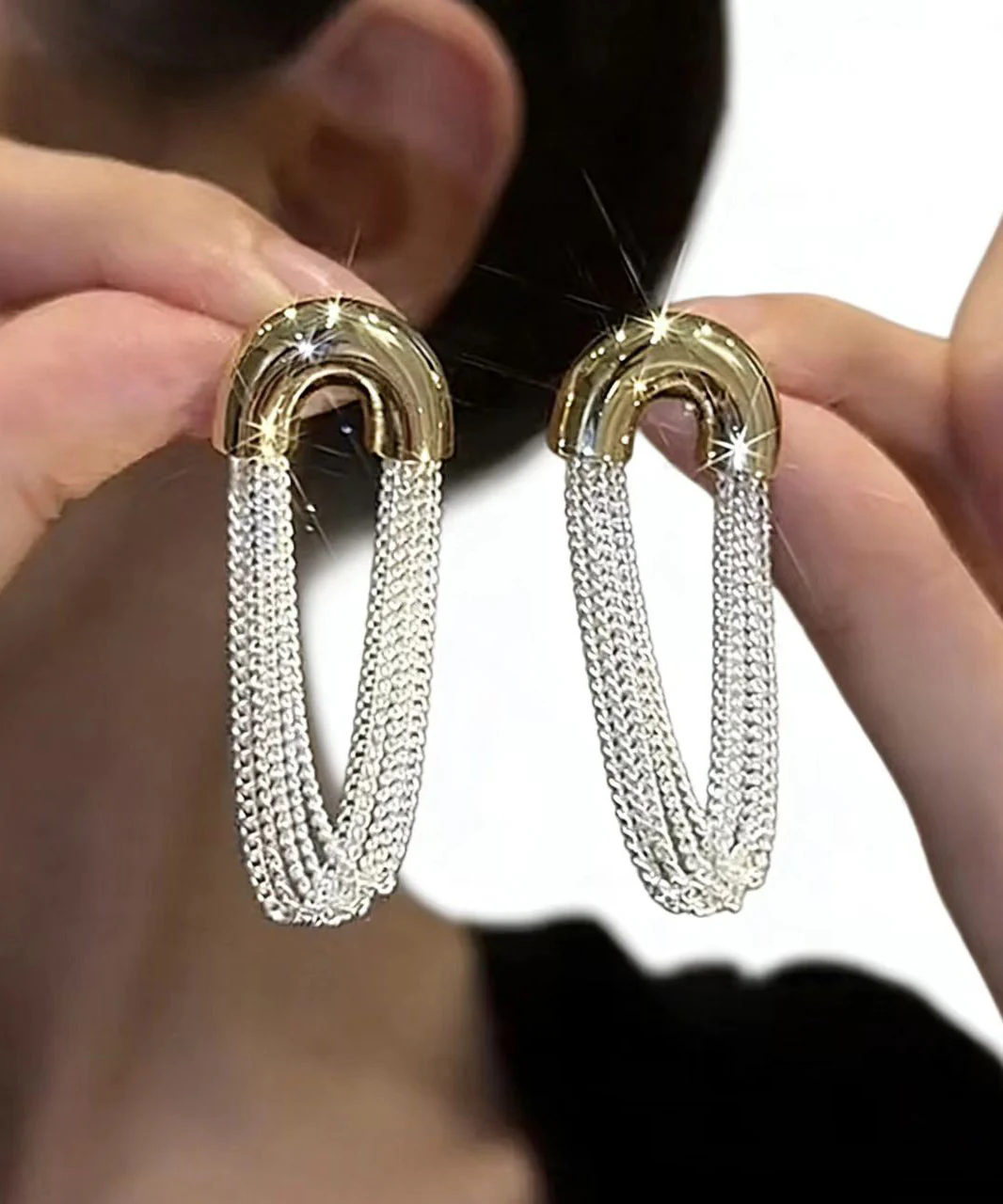 Chic Versatile U-Shaped Metal Chain Tassel Earrings - Image 5
