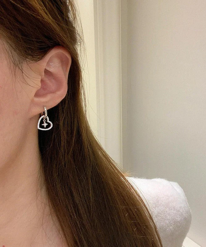 Chic White Alloy Zircon Hollow Out Love Cross Hoop Earrings - Image 3