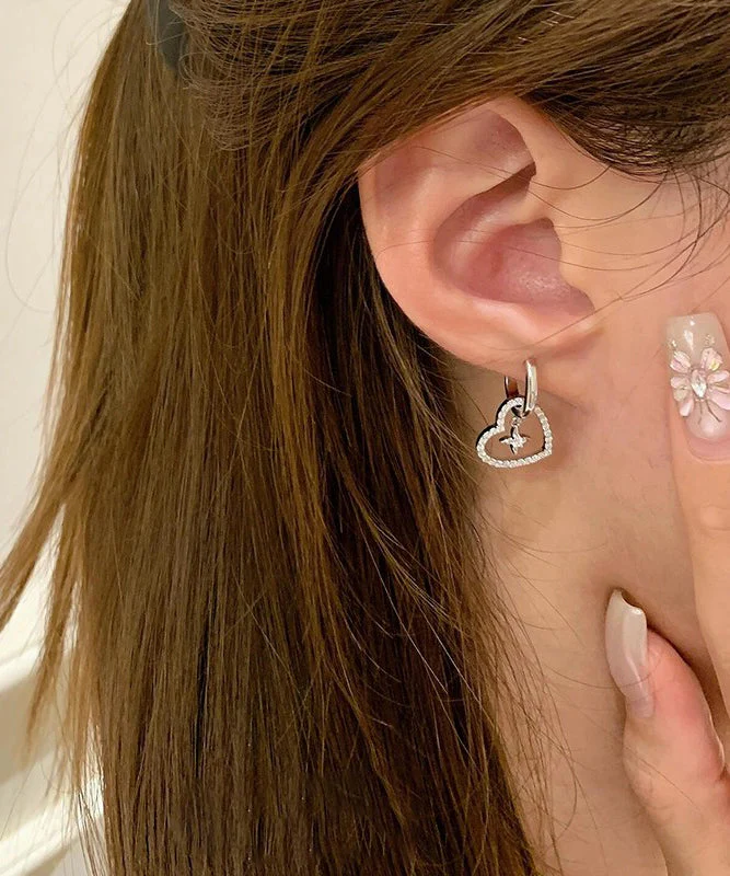 Chic White Alloy Zircon Hollow Out Love Cross Hoop Earrings - Image 5