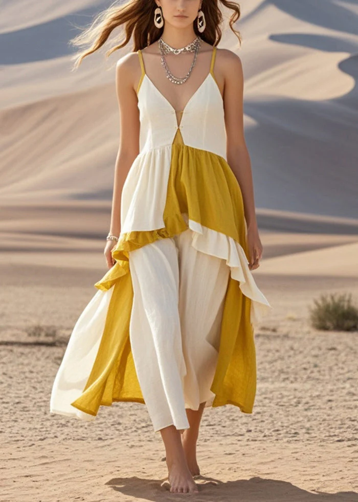 Chic White Asymmetrical Patchwork Cotton Cami Dress Summer - Image 3