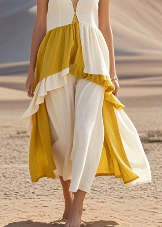 Chic White Asymmetrical Patchwork Cotton Cami Dress Summer - Image 4
