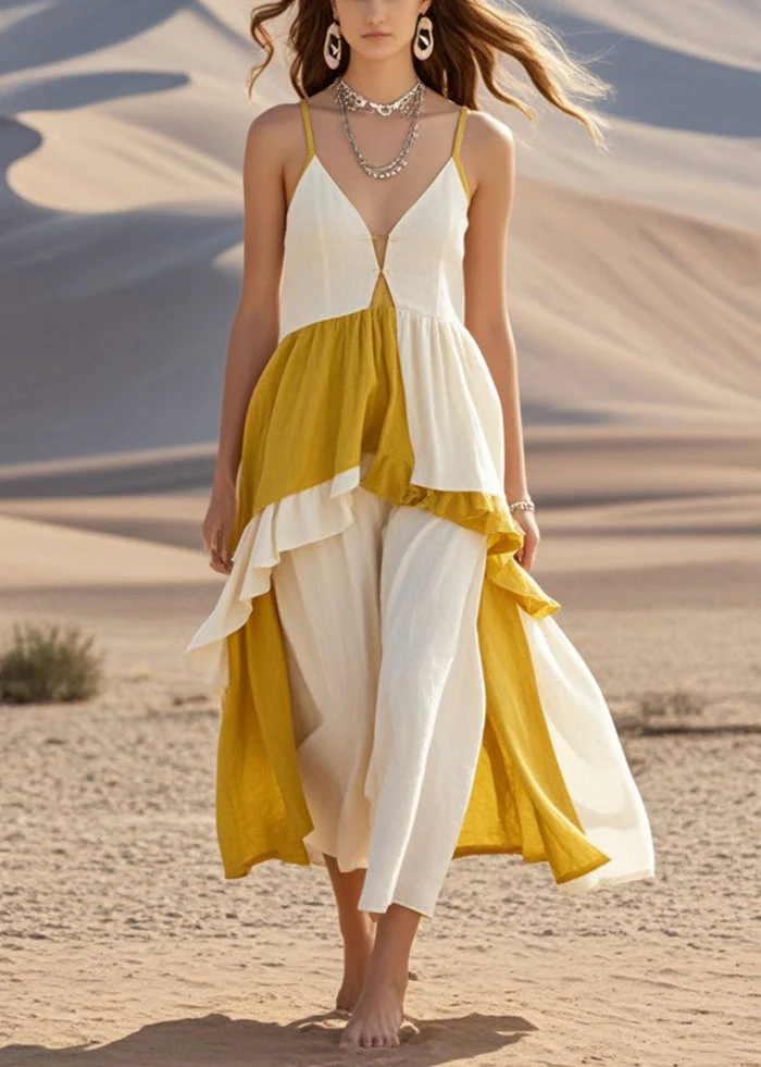 Chic White Asymmetrical Patchwork Cotton Cami Dress Summer - Image 5