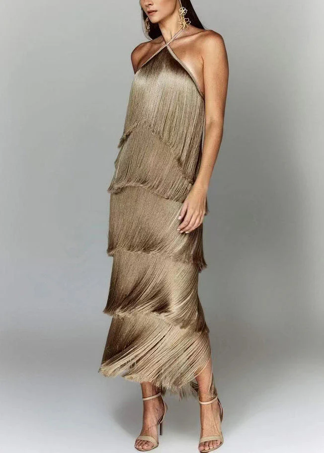 Chic White Backless Tasseled Halter Dress Summer - Image 2