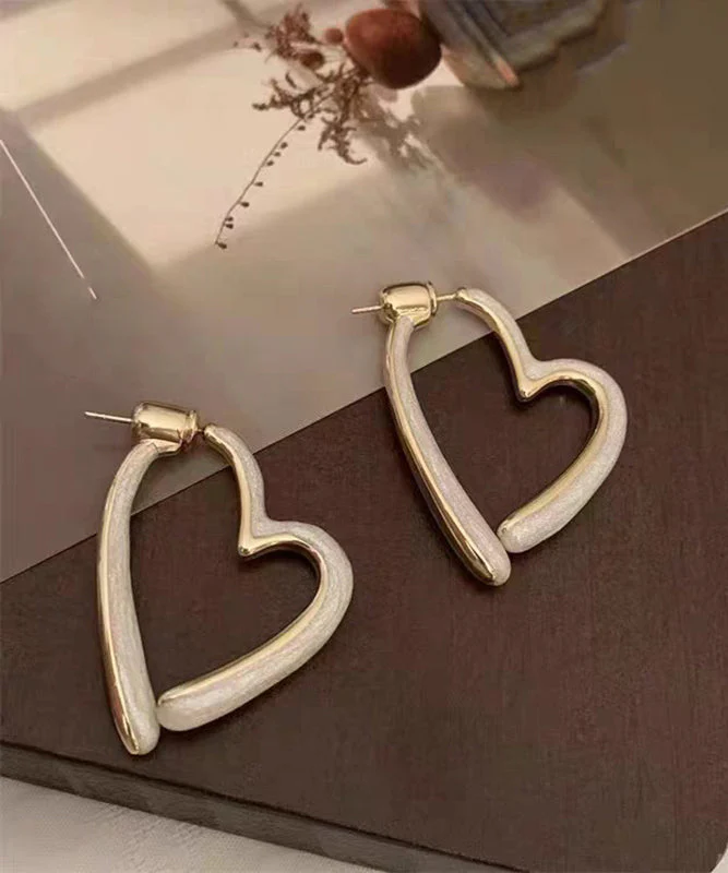 Chic White Copper Alloy Drip Glaze Love Drop Earrings - Image 4