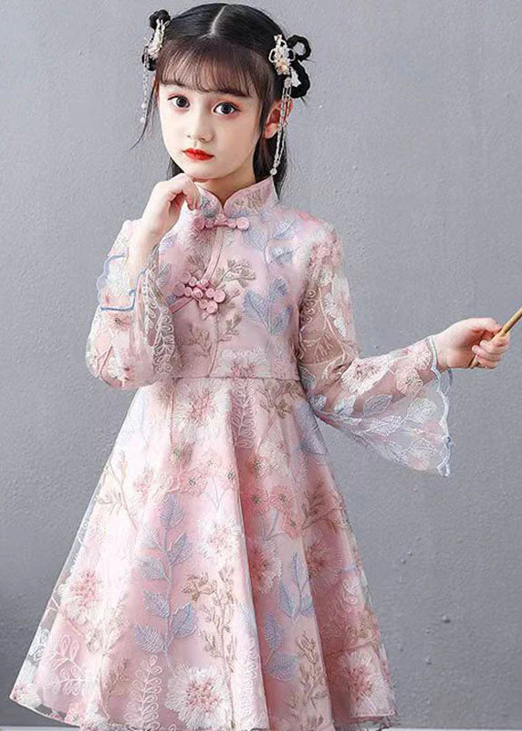 Chic White Embroideried Patchwork Hollow Out Tulle Girls Maxi Dress Long Sleeve - Image 4