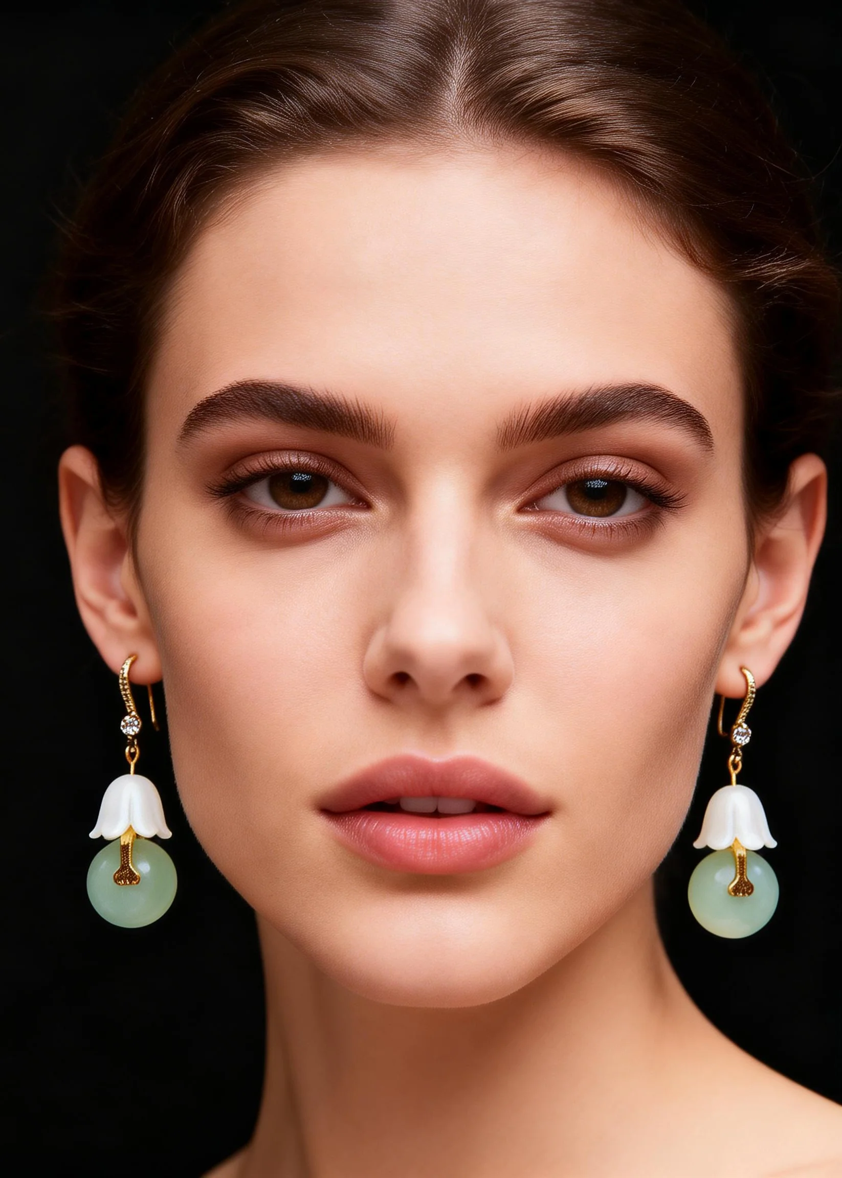 Chic White Lily Of The Valley Fine Jade Drop Earrings - Image 3