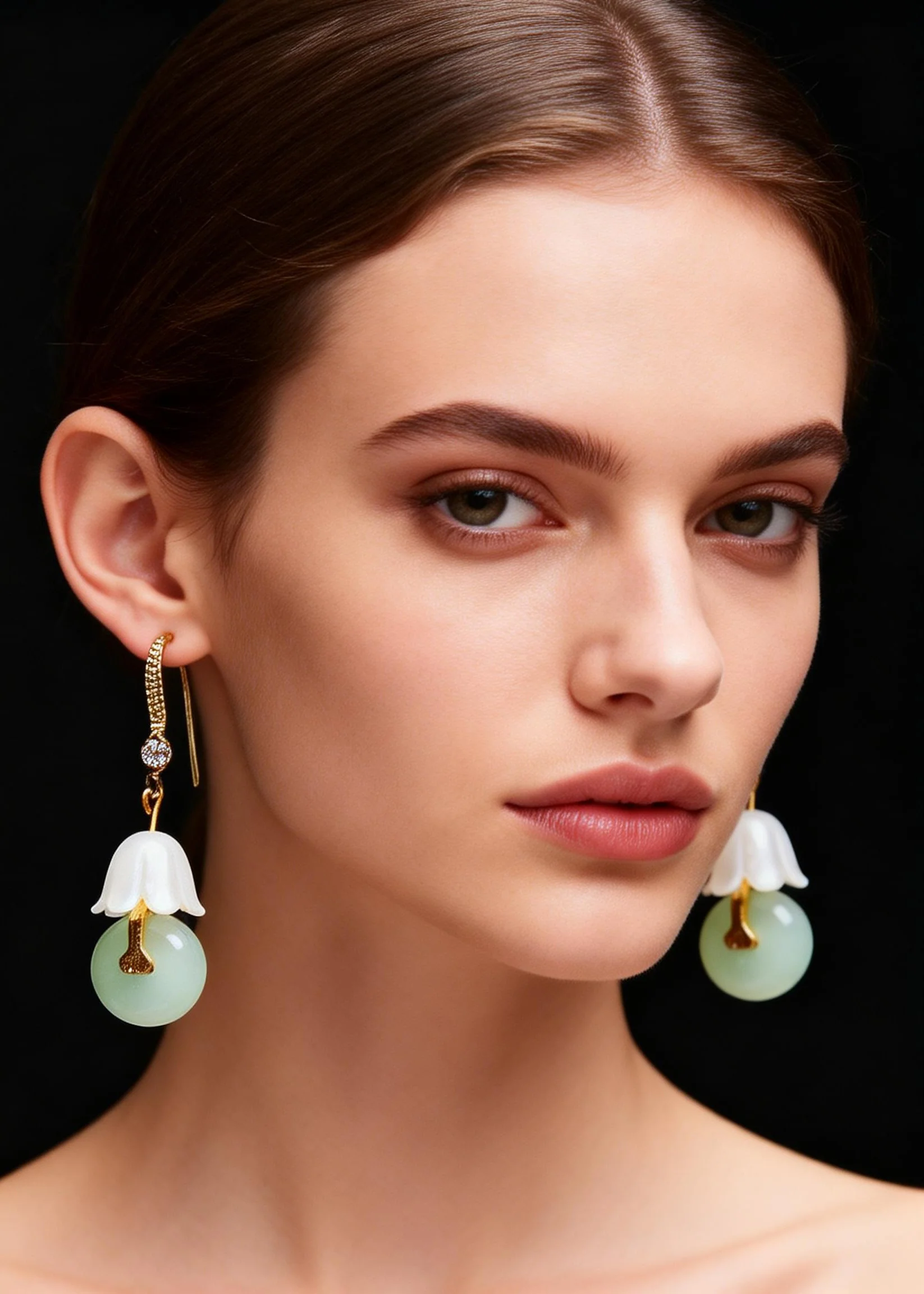Chic White Lily Of The Valley Fine Jade Drop Earrings - Image 4