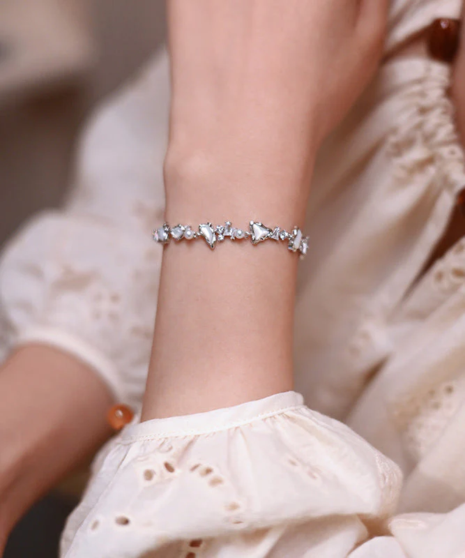 Chic White Natural Freshwater Pearl Mother Of Pearl Zircon Adjustable Silver Bracelet - Image 3