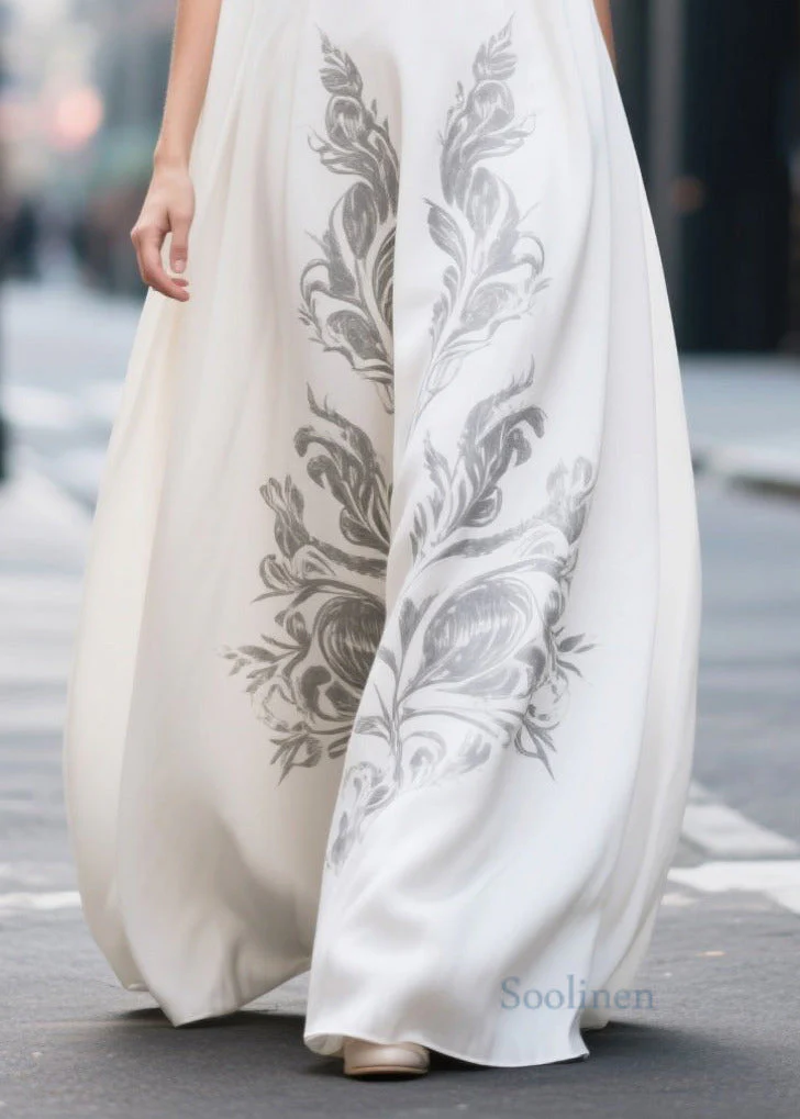 Chic White Oversized Print Chiffon Holiday Dress Sleeveless - Image 4