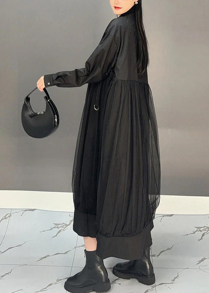 Chic White Peter Pan Collar Asymmetrical Patchwork Long Shirts Dress Spring - Image 4