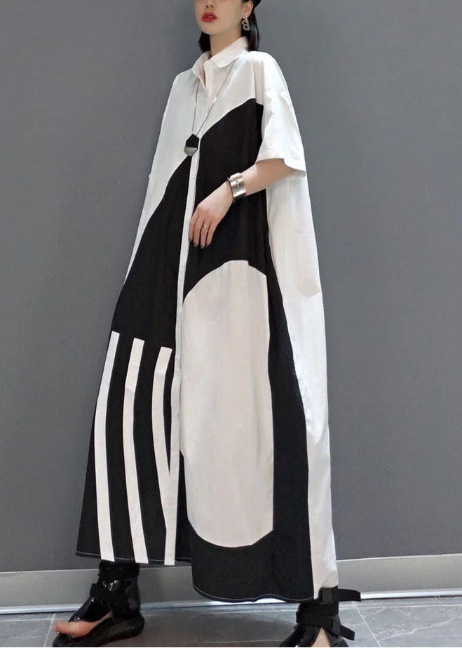 Chic White Peter Pan Collar Print Party long Dress Spring - Image 2