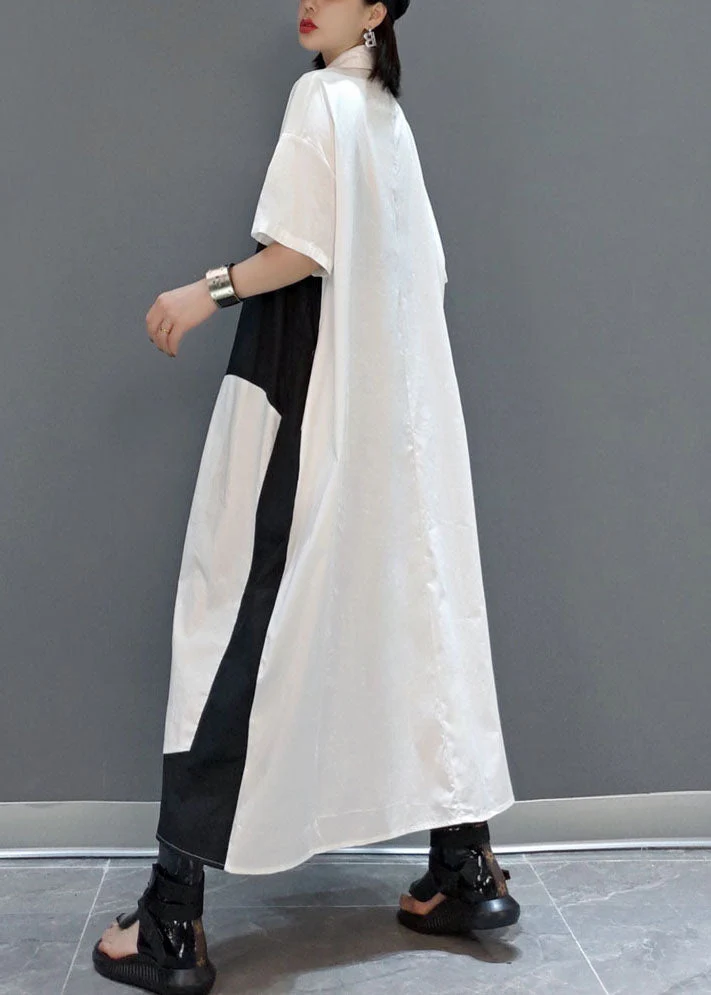 Chic White Peter Pan Collar Print Party long Dress Spring - Image 4